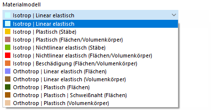Materialmodelle für Analyse-Add-On 'Nichtlineares Materialverhalten'