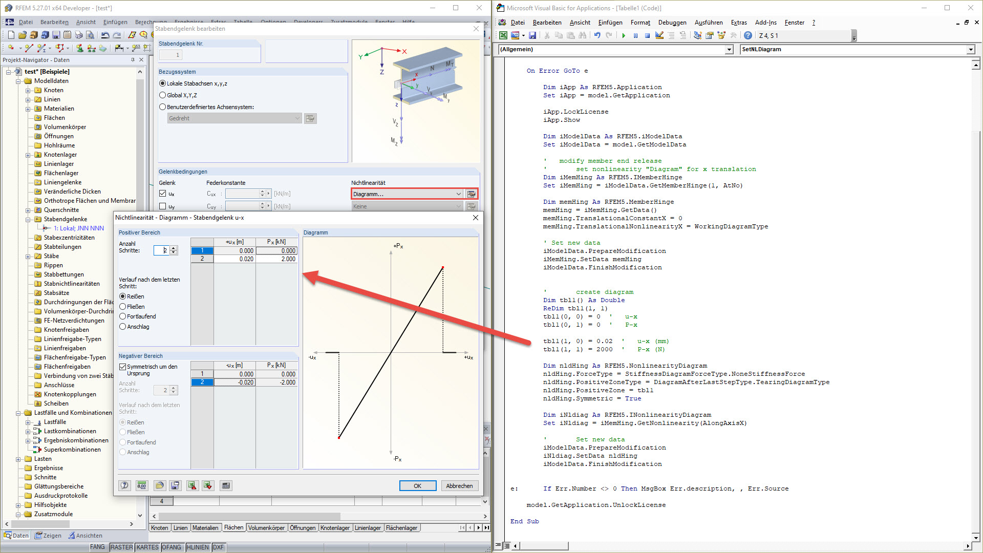 FAQ 005138 | Wie kann man mithilfe der COM-Schnittstelle ein Stabendgelenk mit "Diagramm" anlegen?