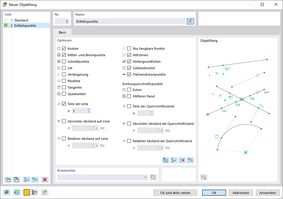 Dialog 'Neuer Objektfang'