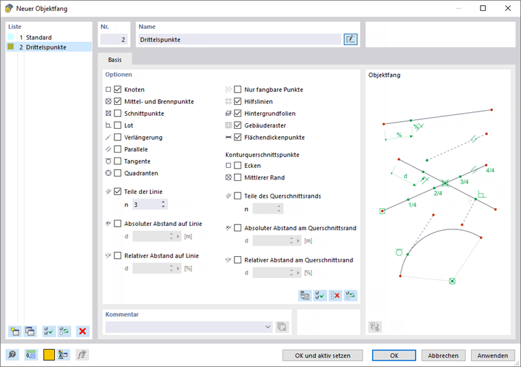 Dialog 'Neuer Objektfang'