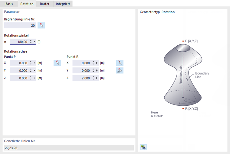 Rotationsfläche definieren