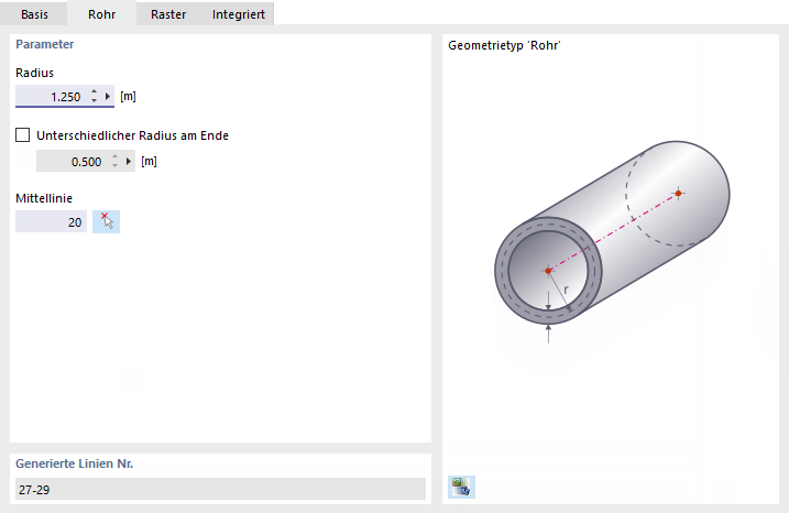 Rohrfläche definieren