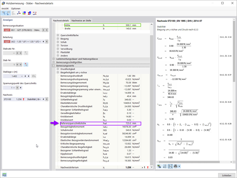 Detaillierte Ansicht der Nachweisprozesse für gevoutete und gekrümmte Holzstäbe in der Tragwerksplanung.