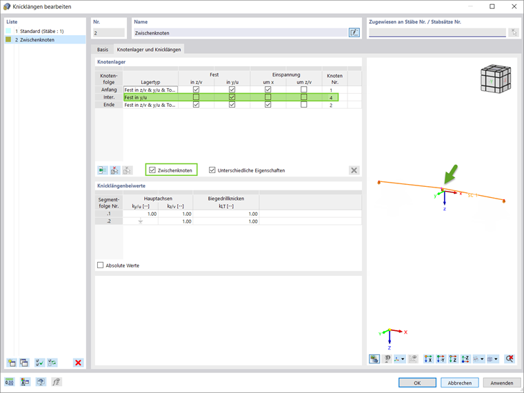 Visuelle Darstellung der Knicklänge und Stabilitätsanalyse von Holzkonstruktionen mit Schwerpunkt auf gevouteten und gekrümmten Stäben.