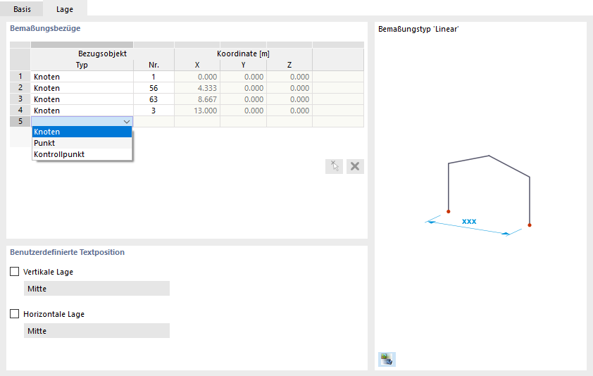 Bezugsobjekte einer linearen Bemaßung festlegen