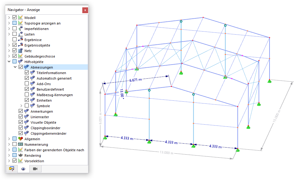Bemaßungen ein- und ausblenden
