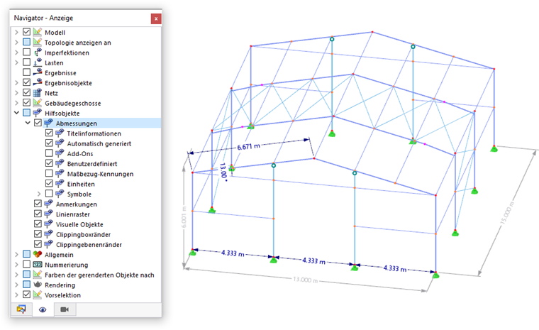 Bemaßungen ein- und ausblenden