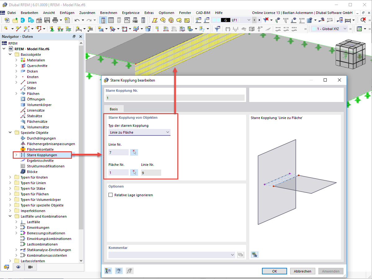 FAQ 005146 | Wie kann in RFEM 6 eine starre Kopplung zwischen zwei Flächen realisiert werden?