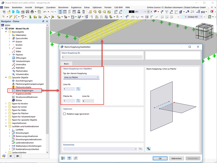 FAQ 005146 | Wie kann in RFEM 6 eine starre Kopplung zwischen zwei Flächen realisiert werden?
