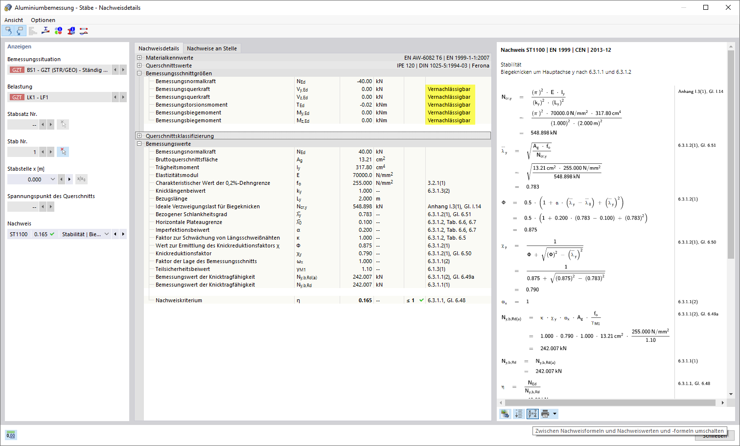 Aluminiumbemessung - Nachweisdetails für vernachlässigbare Schnittgrößen