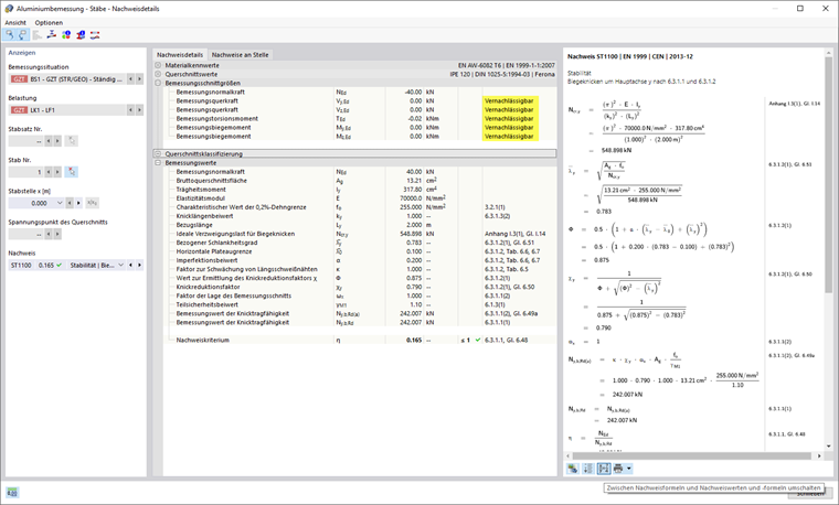 Aluminiumbemessung - Nachweisdetails für vernachlässigbare Schnittgrößen