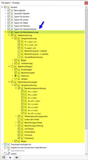 Anzeigemöglichkeiten der Typen für Betonbemessung