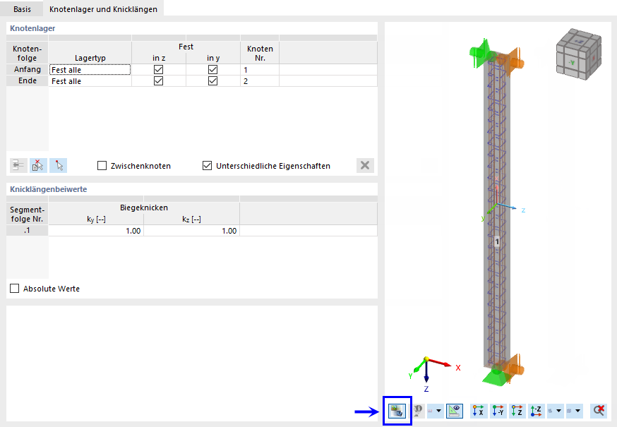 Knotenlager und Knicklängen definieren