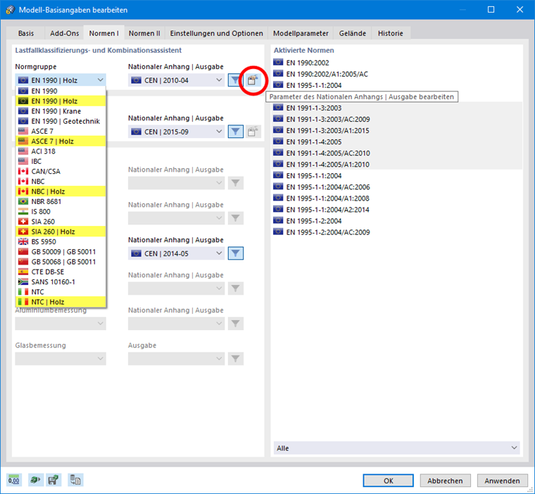 Norm für 'Lastfallklassifizierungs- und Kombinationsassistent'