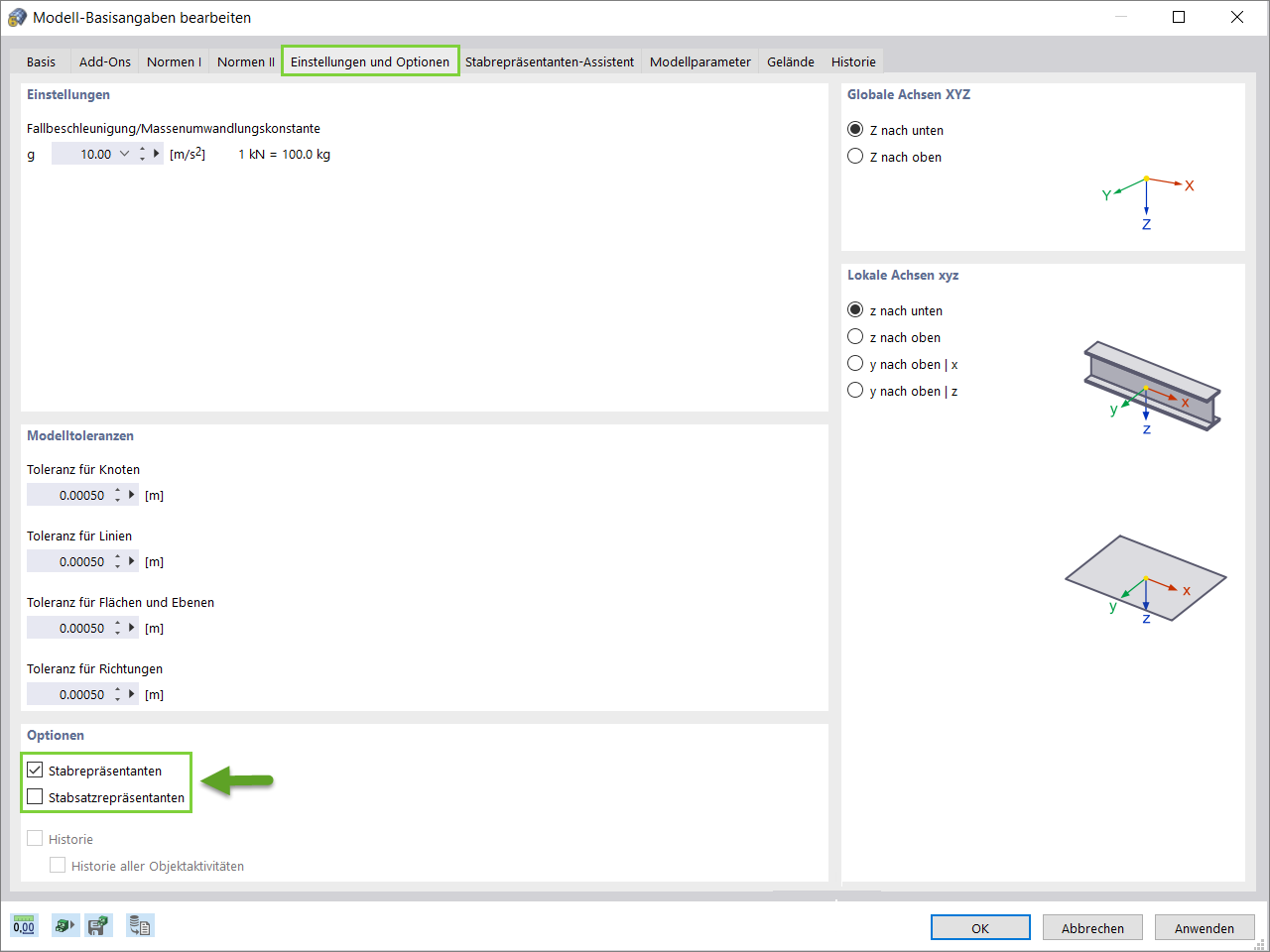 Aktivierung der Stabrepräsentanten-Funktion