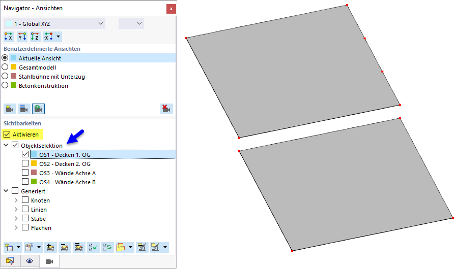 Benutzerdefinierte Objektselektionen im 'Navigator - Ansichten'