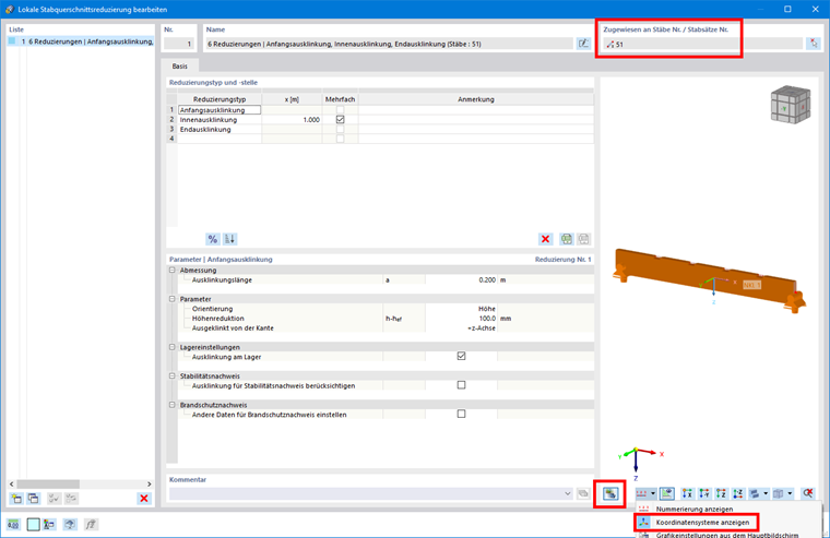 Anzeigen der lokalen Stabachsen im dynamischen Bild