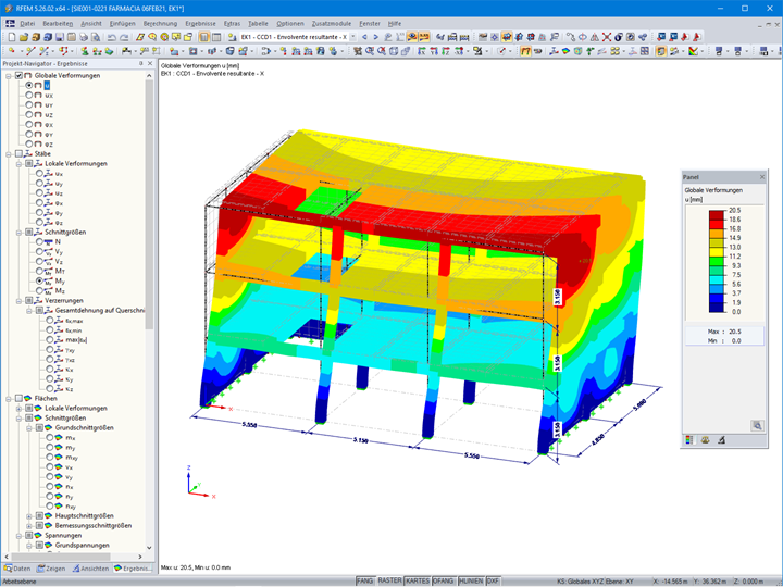 Ergebnisumhüllende der globalen Verformungen (© SIE.istmo Servicio de Ingeniería Estructural)