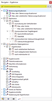 Aluminiumbemessung im Navigator - Ergebnisse