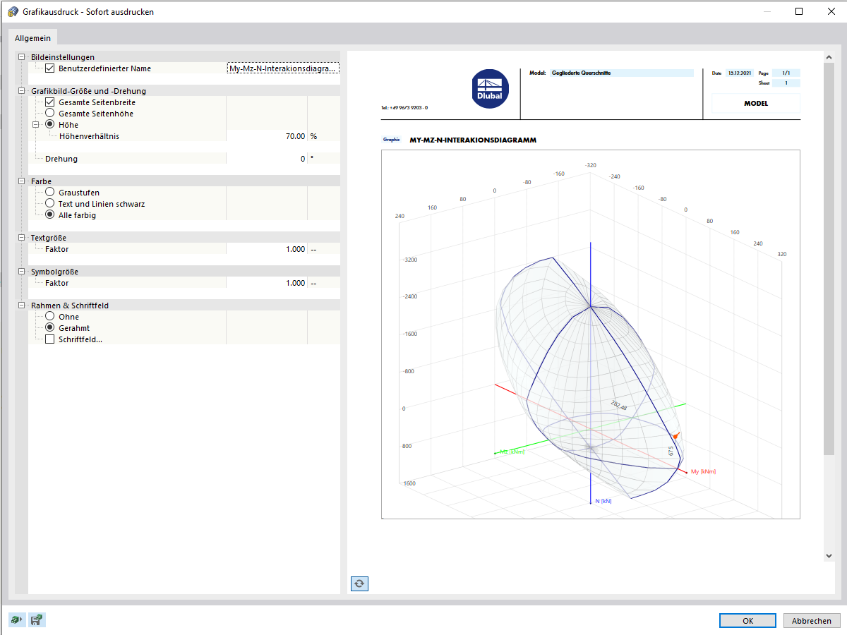 My-Mz-N-Interaktionsdiagramm zur Darstellung von Moment-Kraft-Beziehungen in einem Strukturanalysesystem.