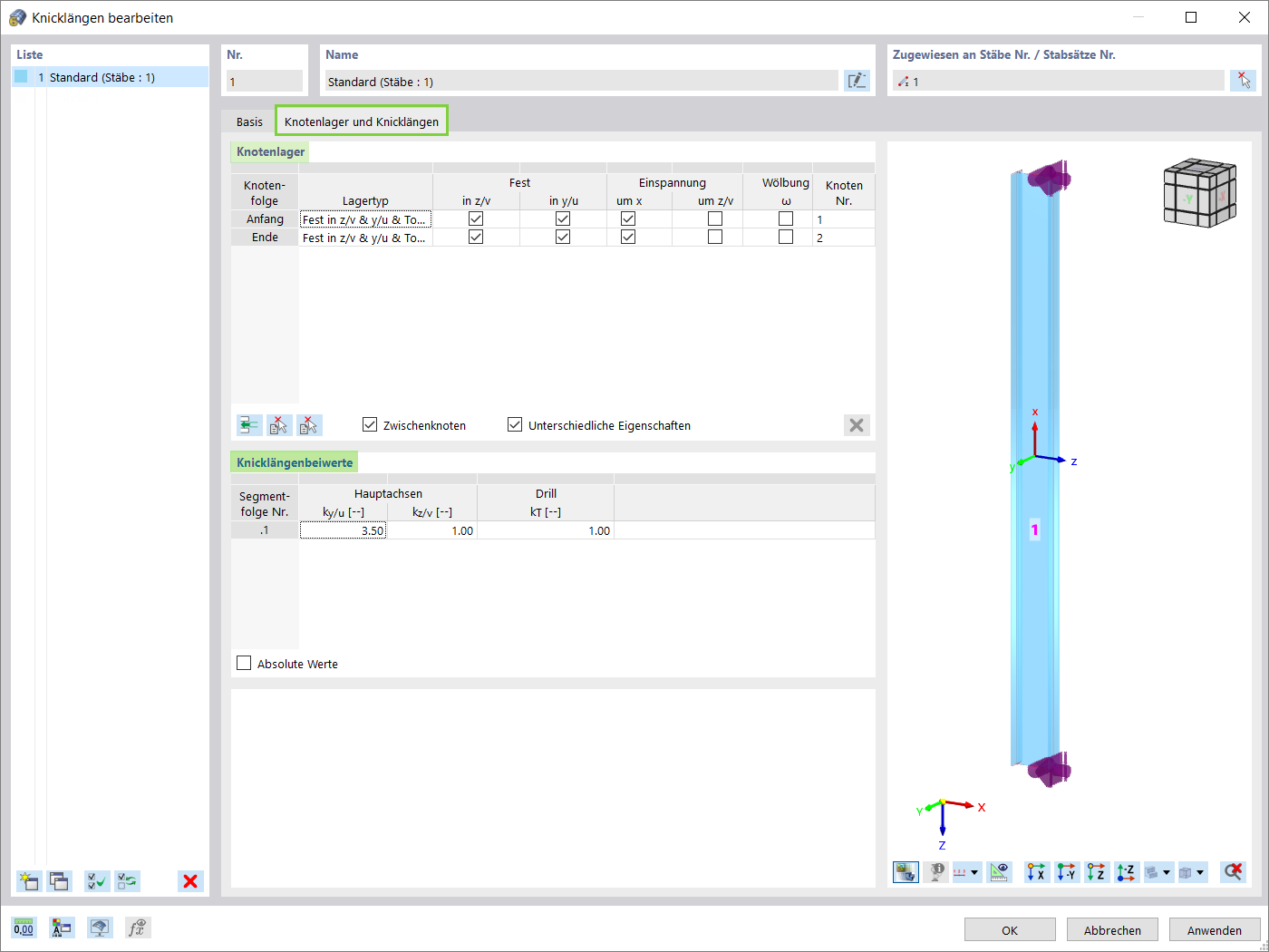 Knotenlager und Knicklängenbeiwerte