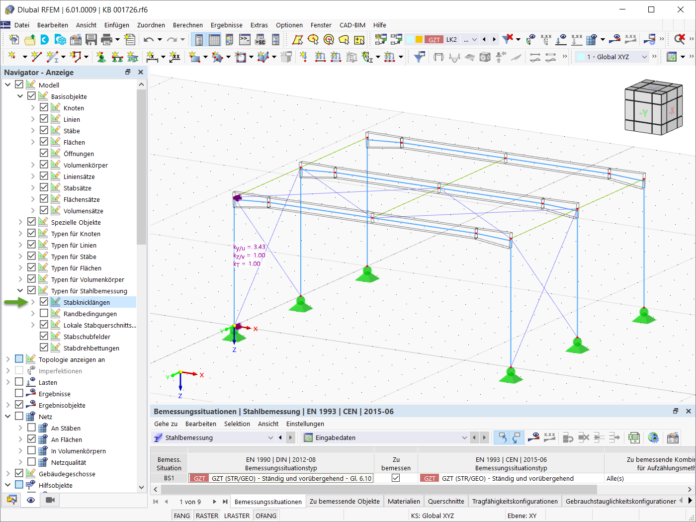 Knicklängen anzeigen