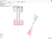 3D-Darstellung der Querschnittsspannungen in Betonbewehrung unter Last.