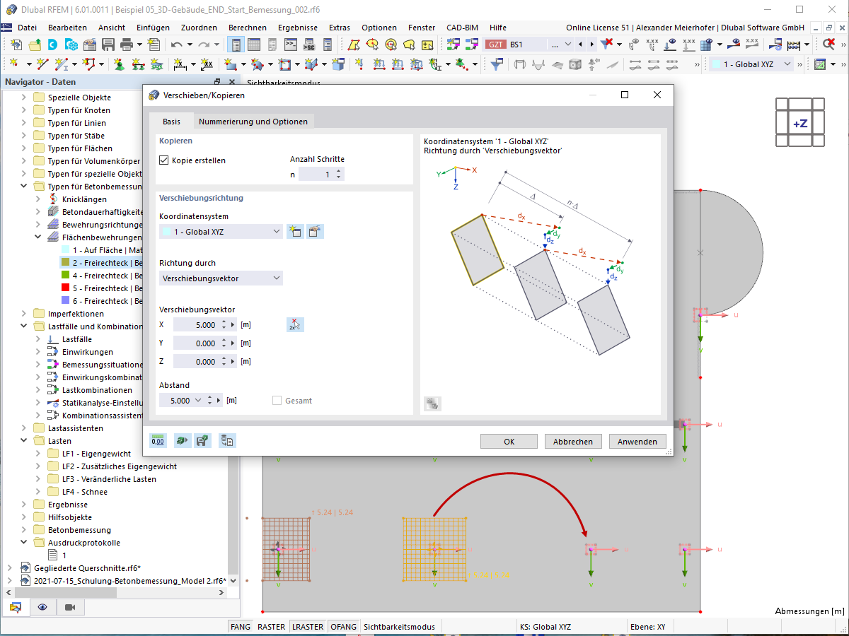 Kopieren von Flächenbewehrungen in der Betonbemessung ermöglicht effiziente Strukturanalysen.