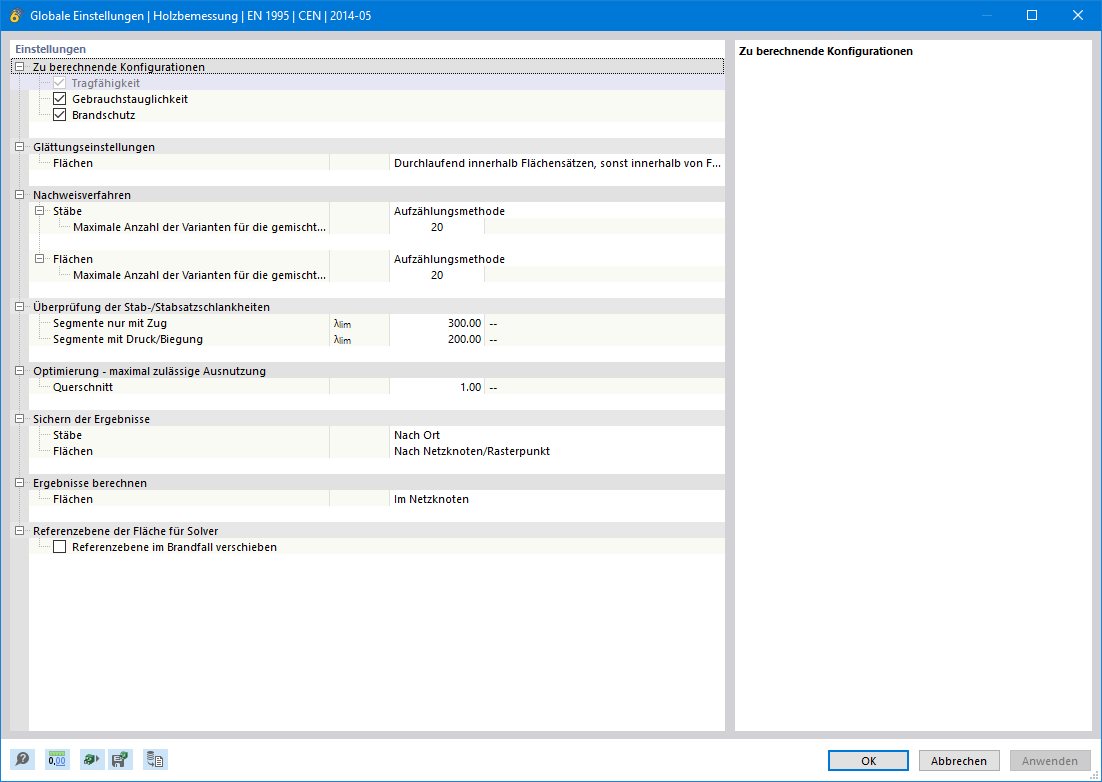 Globale Einstellungen | Holzbemessung