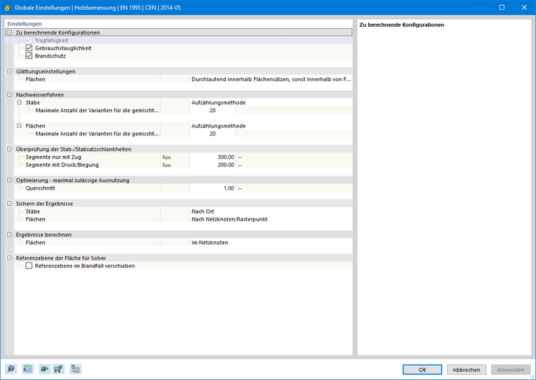 Globale Einstellungen | Holzbemessung
