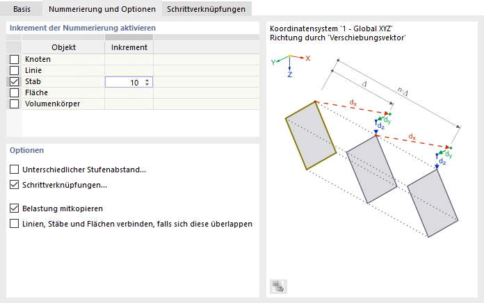 Nummerierung anpassen und Optionen festlegen