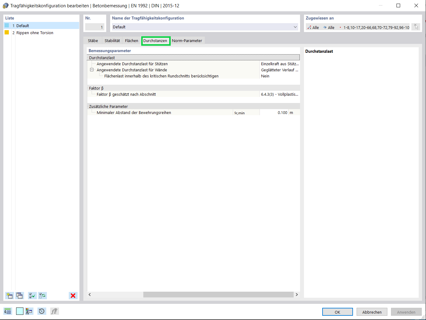 Bemessungsparameter für Durchstanzen
