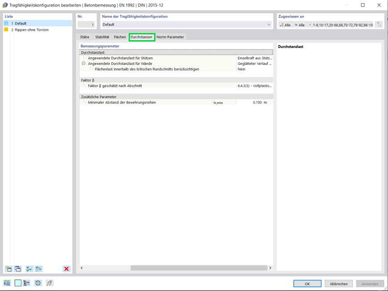 Bemessungsparameter für Durchstanzen