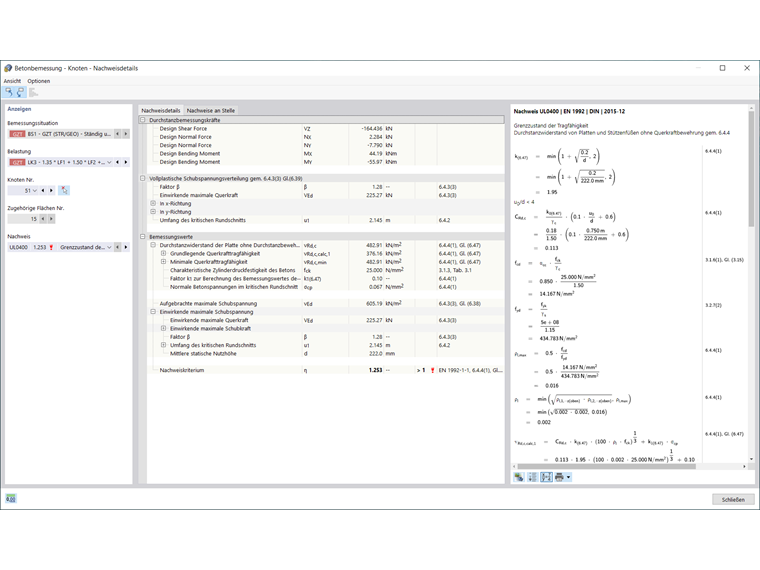 Nachweisdetails zu Durchstanzen