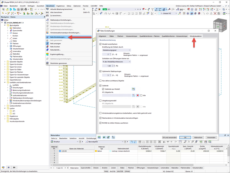 FAQ 005157 | Wo kann ich die Einstellungen meiner Windsimulation in RFEM 6/ RSTAB 9 anpassen?