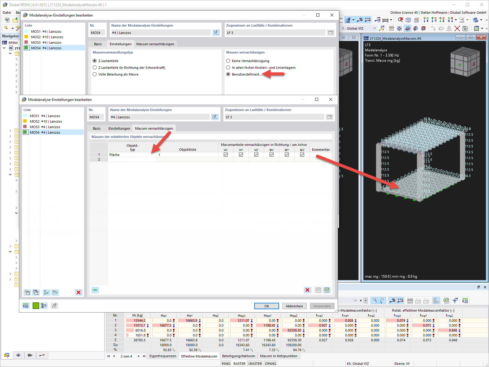 FAQ 005158 | Wie kann ich in RFEM 6/ RSTAB 9 in meiner Modalanalyse Massen vernachlässigen?