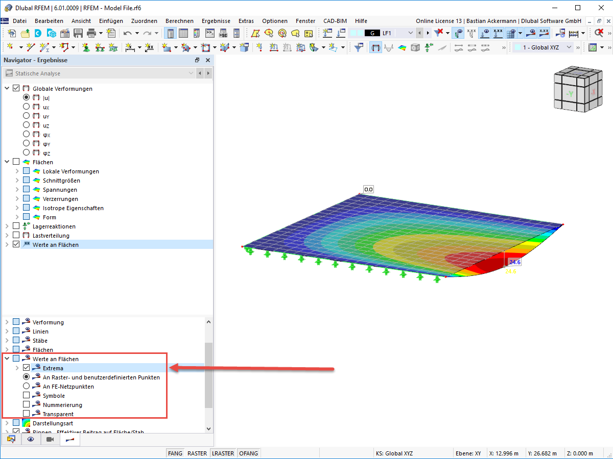 FAQ 005162 | Ich habe Werte an Flächen aktiviert. Wie können beispielsweise nur die Extremwerte angezeigt werden?
