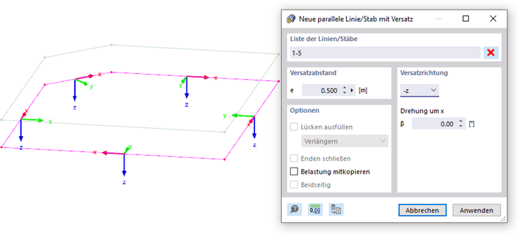 Parallele Linien mit Versatz definieren