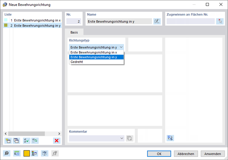 Dialog 'Neue Bewehrungsrichtung'