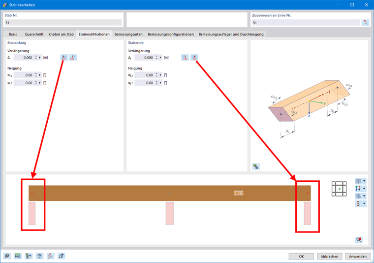 Stablänge über 'Endmodifikationen' grafisch anpassen