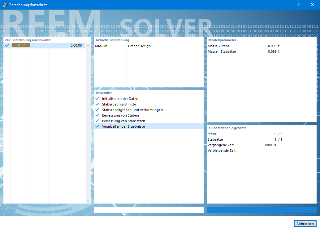 Dialog 'Berechnungsfortschritt' | Holzbemessung