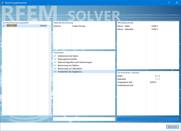 Dialog 'Berechnungsfortschritt' | Holzbemessung