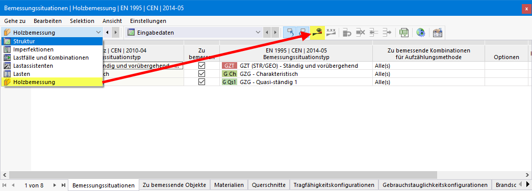Starten der Holzbemessung