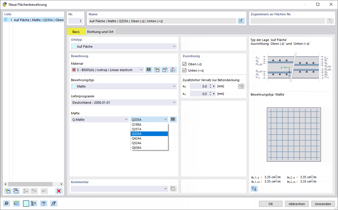 Neue Flächenbewehrung | Basis