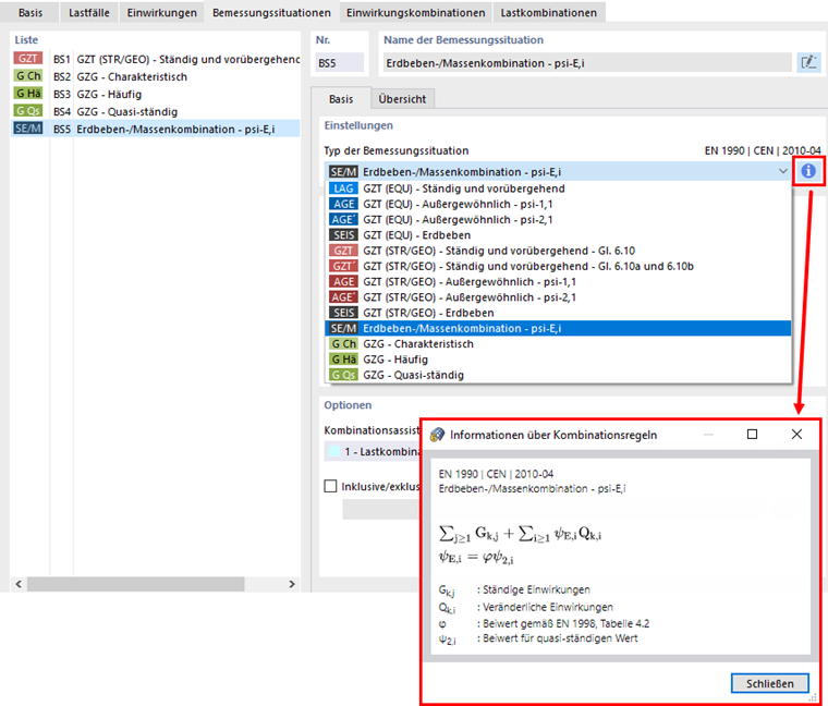 Bemessungssituation 'Erdbeben-/Massenkombination'
