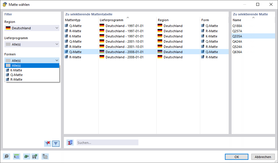 Matte in Bibliothek auswählen