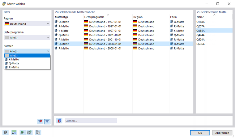 Matte in Bibliothek auswählen