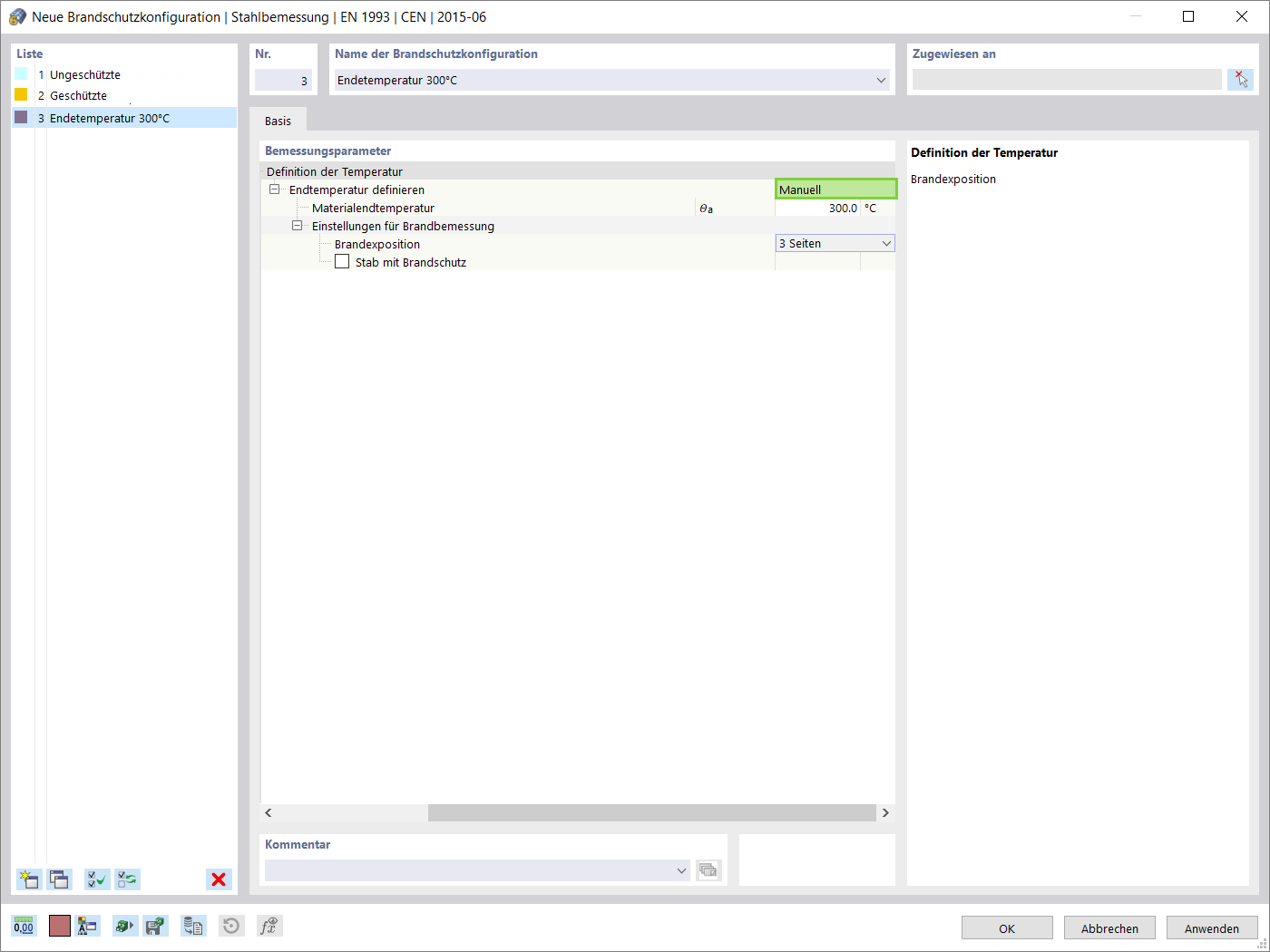 Manuelle Definition der endgültigen Materialtemperatur