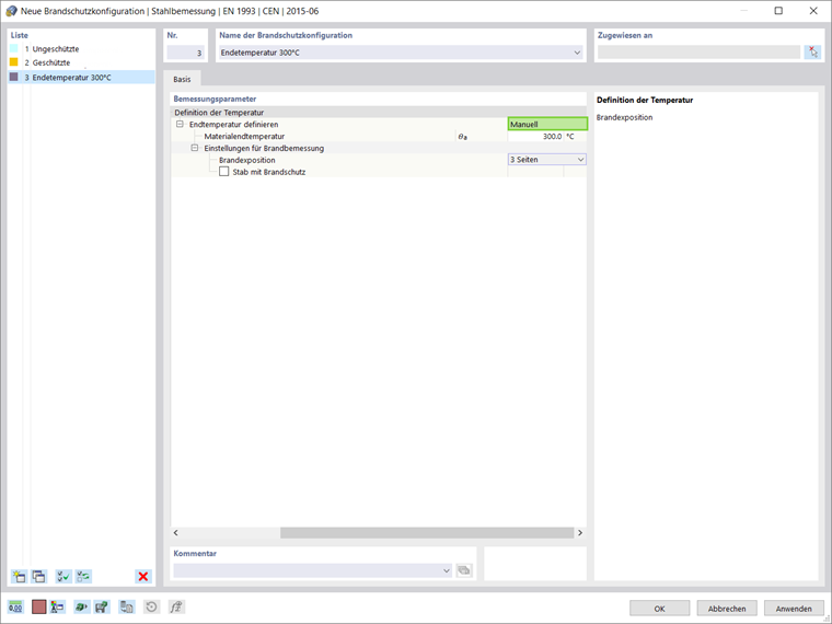Manuelle Definition der endgültigen Materialtemperatur