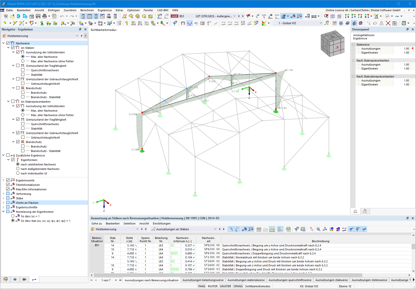 Ergebnisse der Holzbemessung